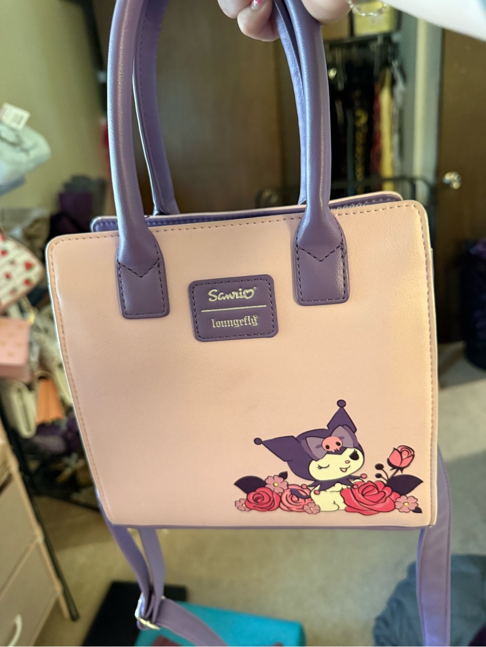 Loungefly Pink and Purple Kuromi Crossbody Bag